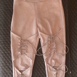Unique faux suede gray lace up leggings